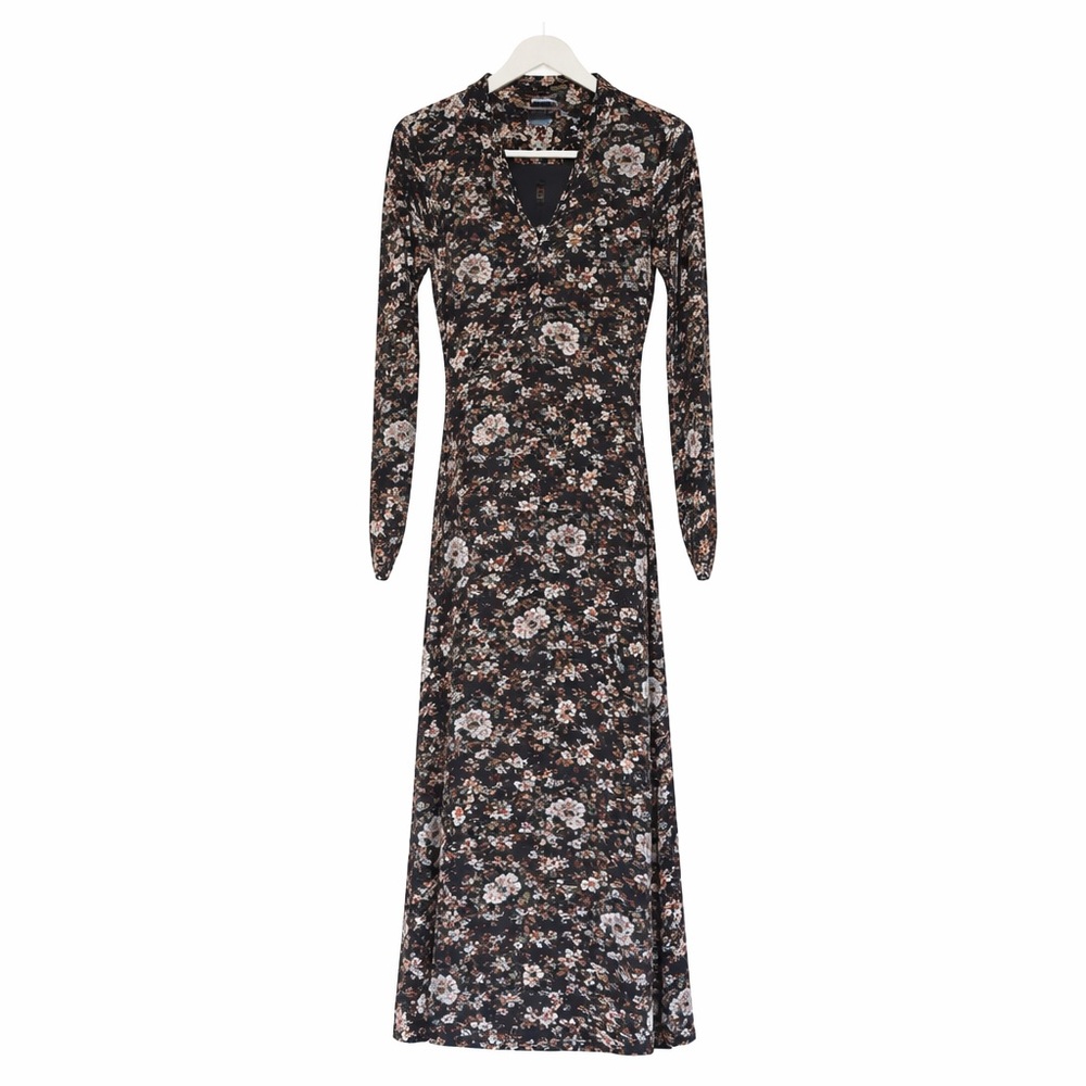 Madewell Floral Mesh Midi Dress Long Sleeve Size L Fitted Stretch - Picture 2 of 6